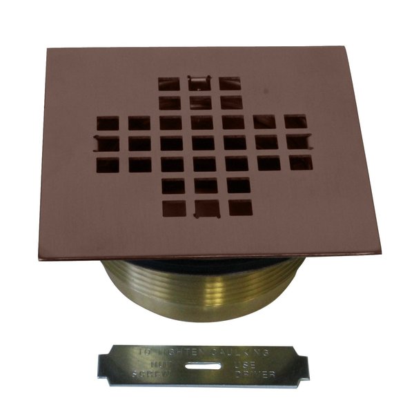 Westbrass 2" Brass Shower Drain W/ 4-1/4" Square Cover in Oil Rubbed Bronze D206BS-12